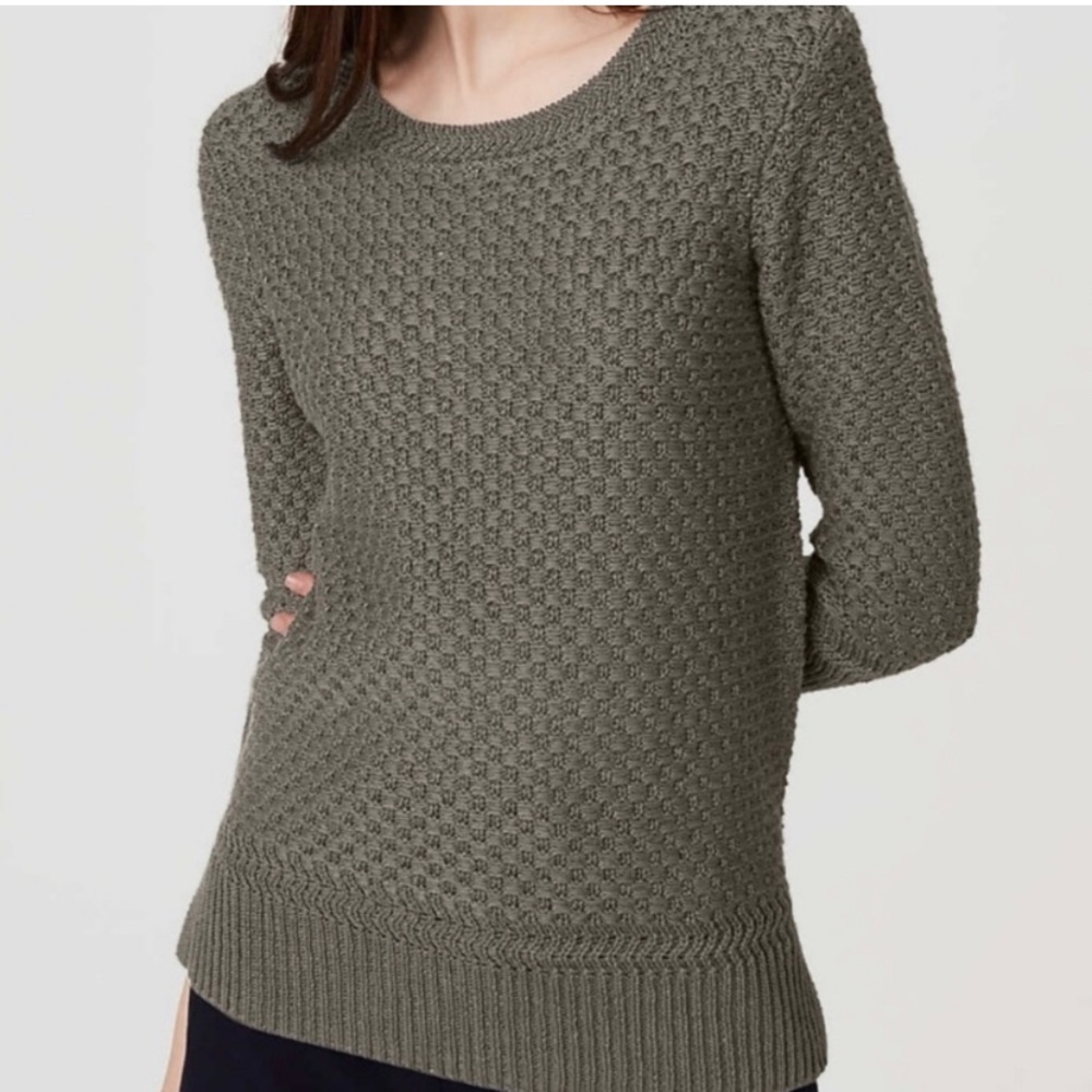 LOFT Crewneck Sweater Mercerized Cotton Knit 3/4 length sleeve